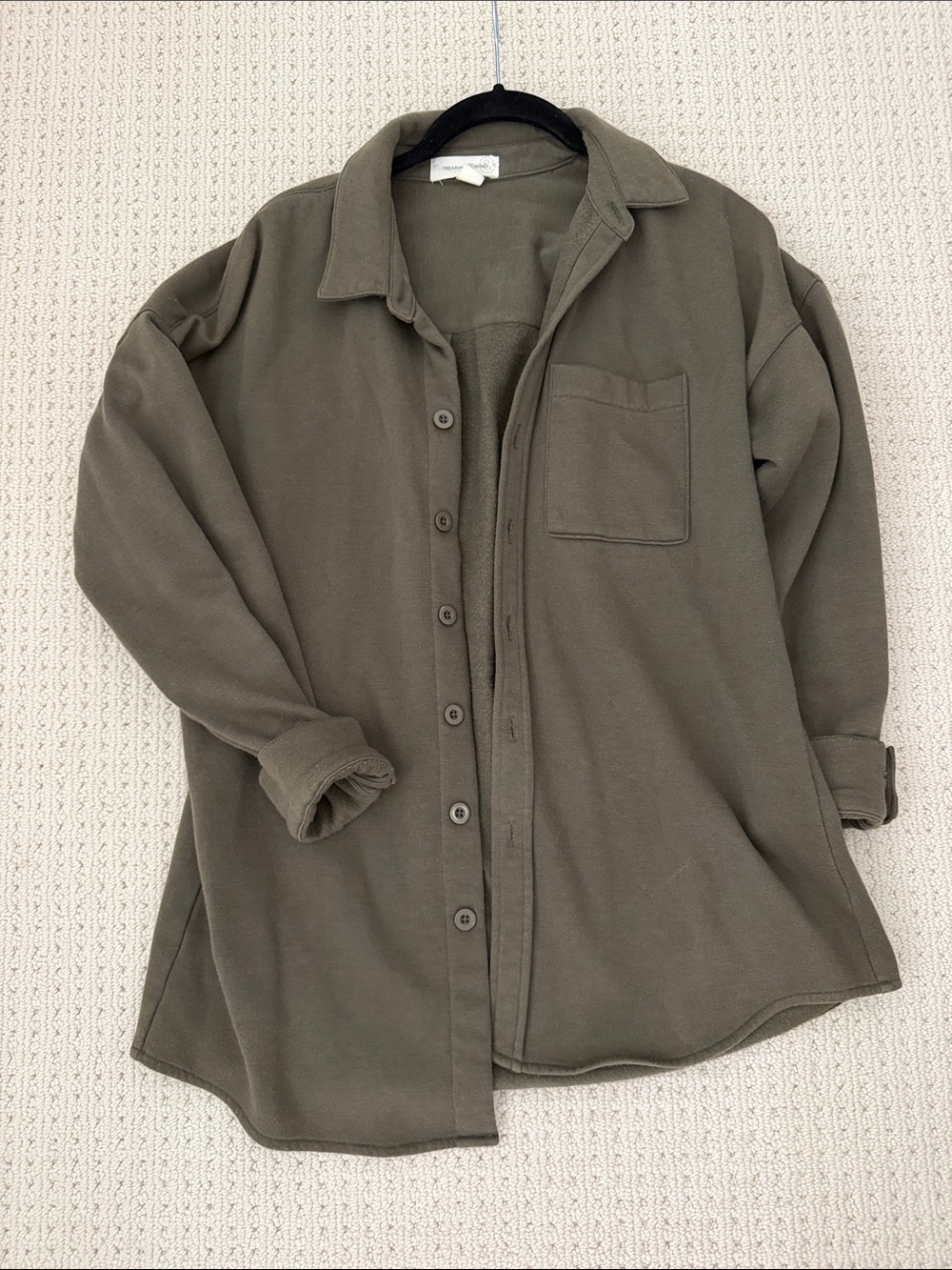 Treasure & Bond Olive Button-Down Shirt Jacket